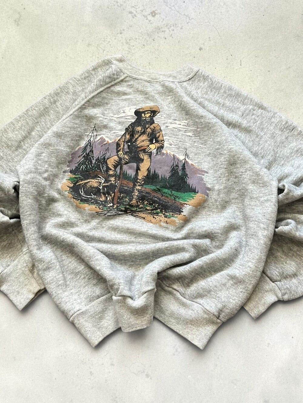True Vintage 80s Native Explorer Graphic Crewneck Sweatshirt Gray Medium Western